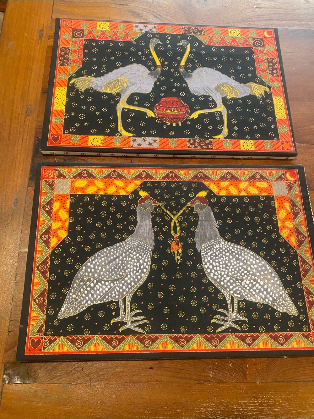 Decorative Bird Print Wall Art Pair - Black and Red